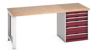 41004111.** Bott Cubio Pedestal Bench with MPX Top & 5 Drawers - 2000mm Wide  x 900mm Deep x 840mm High. Workbench consists of the following components...